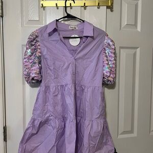 Peach Love California Purple Dress with Sequin Sleeves